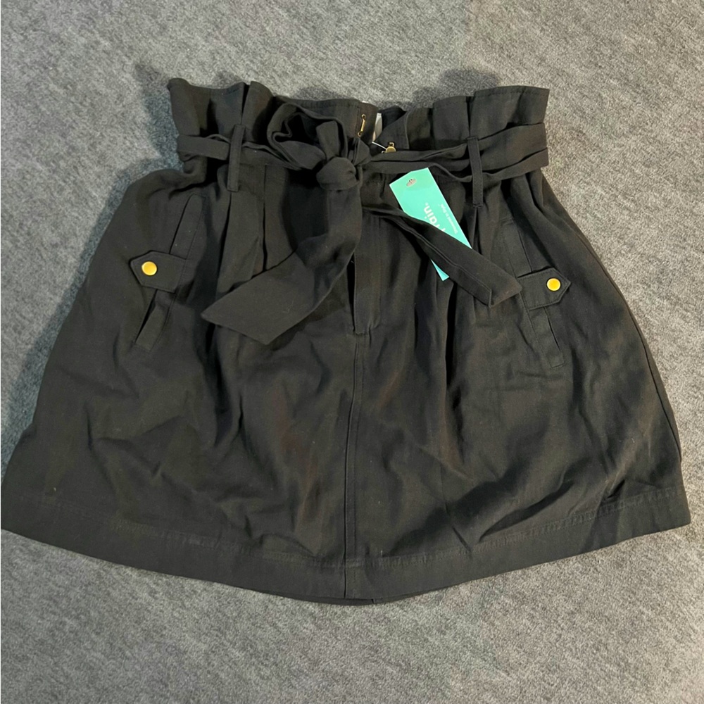 NWT Lily Rain Black Paperbag Waist Skirt with Belt Tie Zipper and Pockets Large